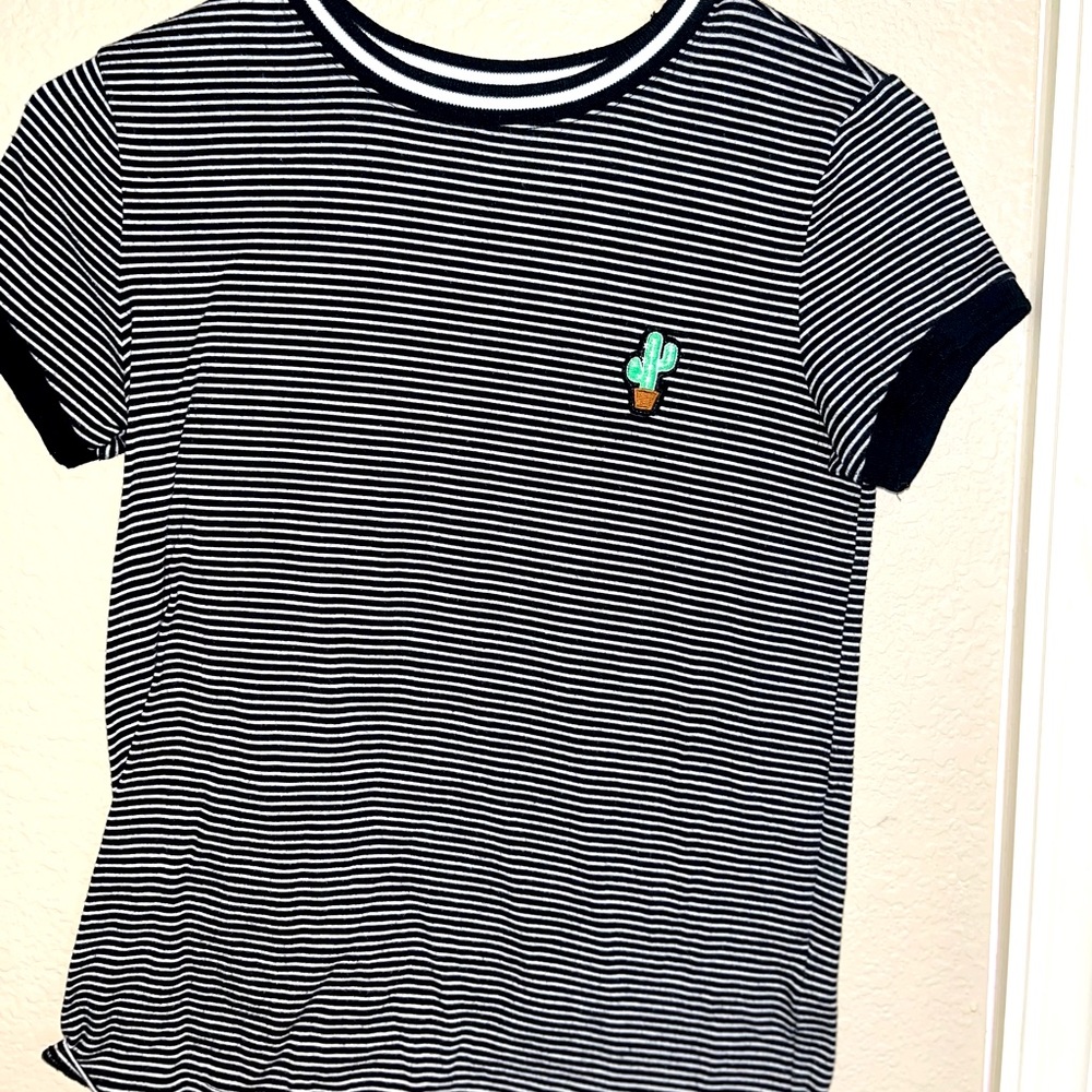 Black and White Striped Cactus Tee